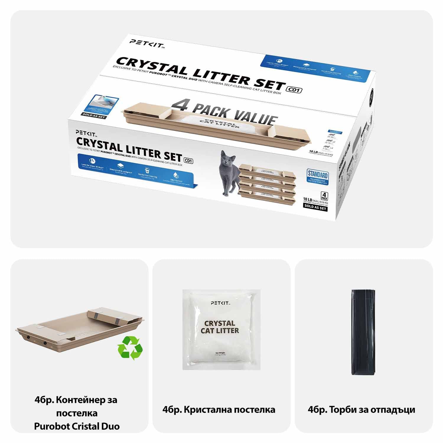 Комплект кристална постелка за Petkit Crystal Duo с pH тест - 4бр.