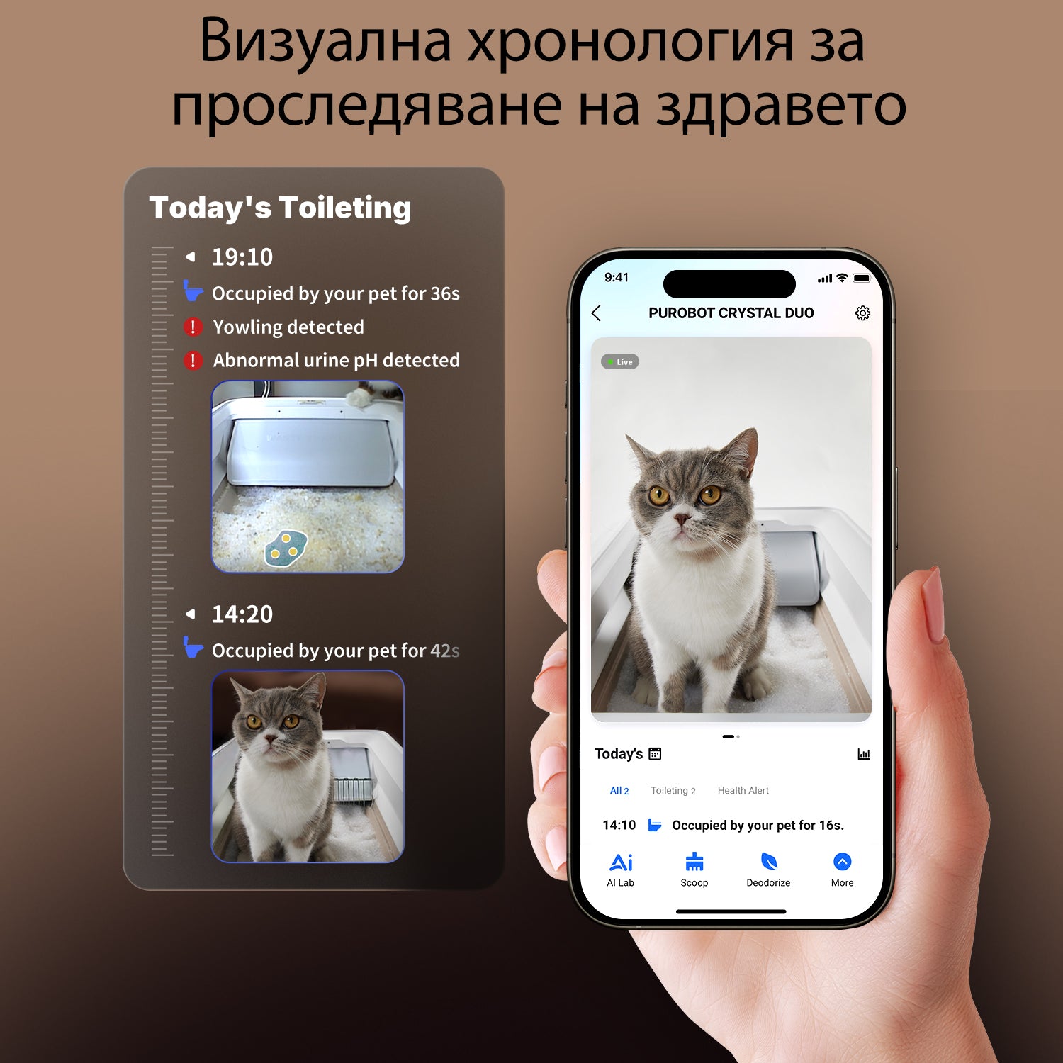 Самопочистваща се котешка тоалетна Purobot Crystal Duo
