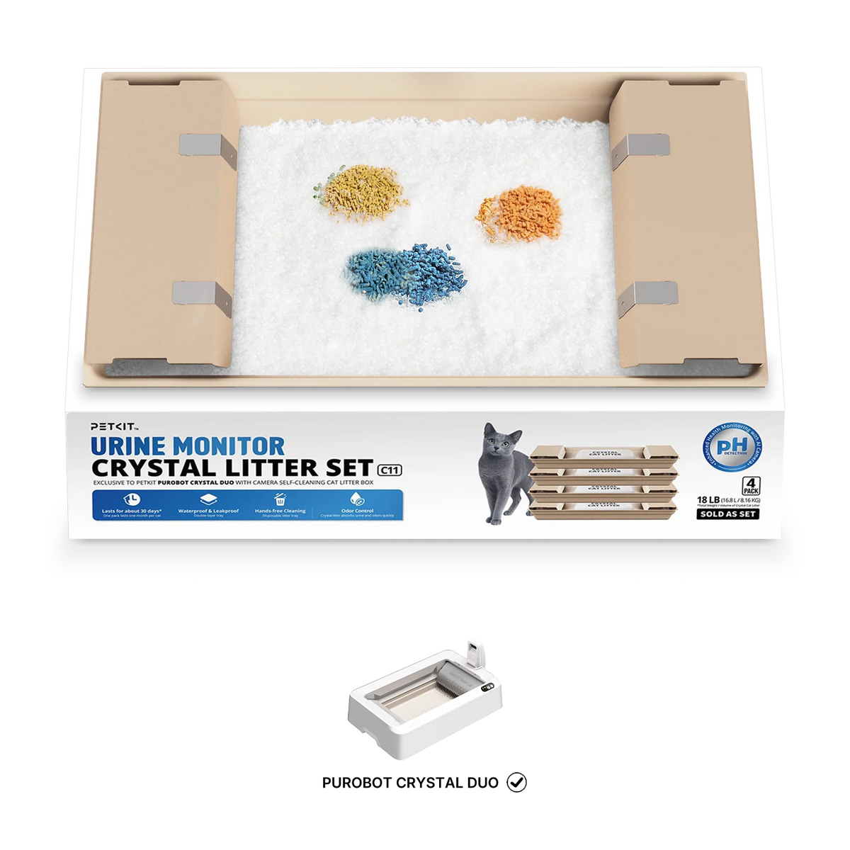 Комплект кристална постелка с pH тест за Petkit Crystal Duo - 4бр.