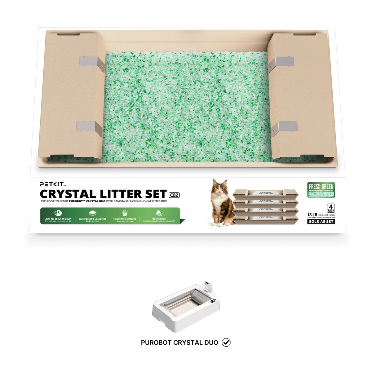 Комплект зелена кристална постелка за Petkit Crystal Duo - 4бр.